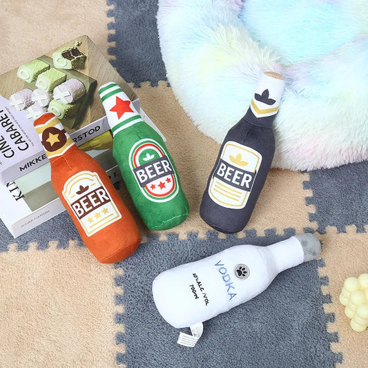 New Plush Filled Vodka Whiskey Bottle Squeaky Dog Toy